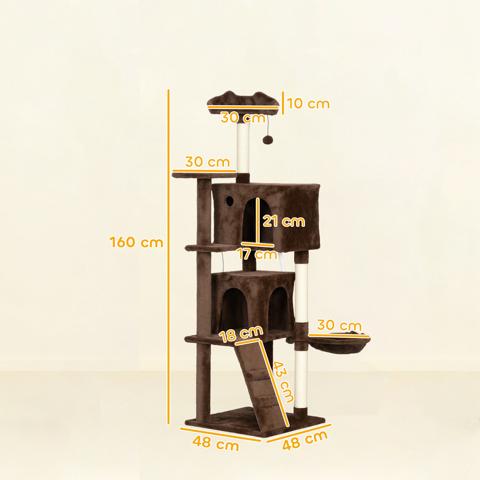 Pawhut Árbol Rascador Para Gatos 160 Cm Con Múltiples Plataformas Marrón_2