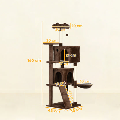 Pawhut Árbol Rascador Para Gatos 160 Cm Con Múltiples Plataformas Marrón_2