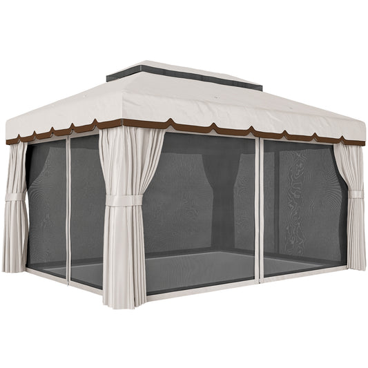 Outsunny Cenador De Jardín 4x3 M Con Doble Techo 4 Cortinas Y Mosquitera Crema_0