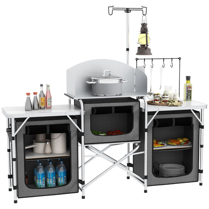 Outsunny Mueble De Cocina Para Camping Con 3 Mesas 172x48x130 Cm Gris_0