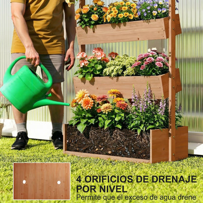 Outsunny Jardinera De Madera De 4 Niveles Con Orificios De Drenaje Marrón_5