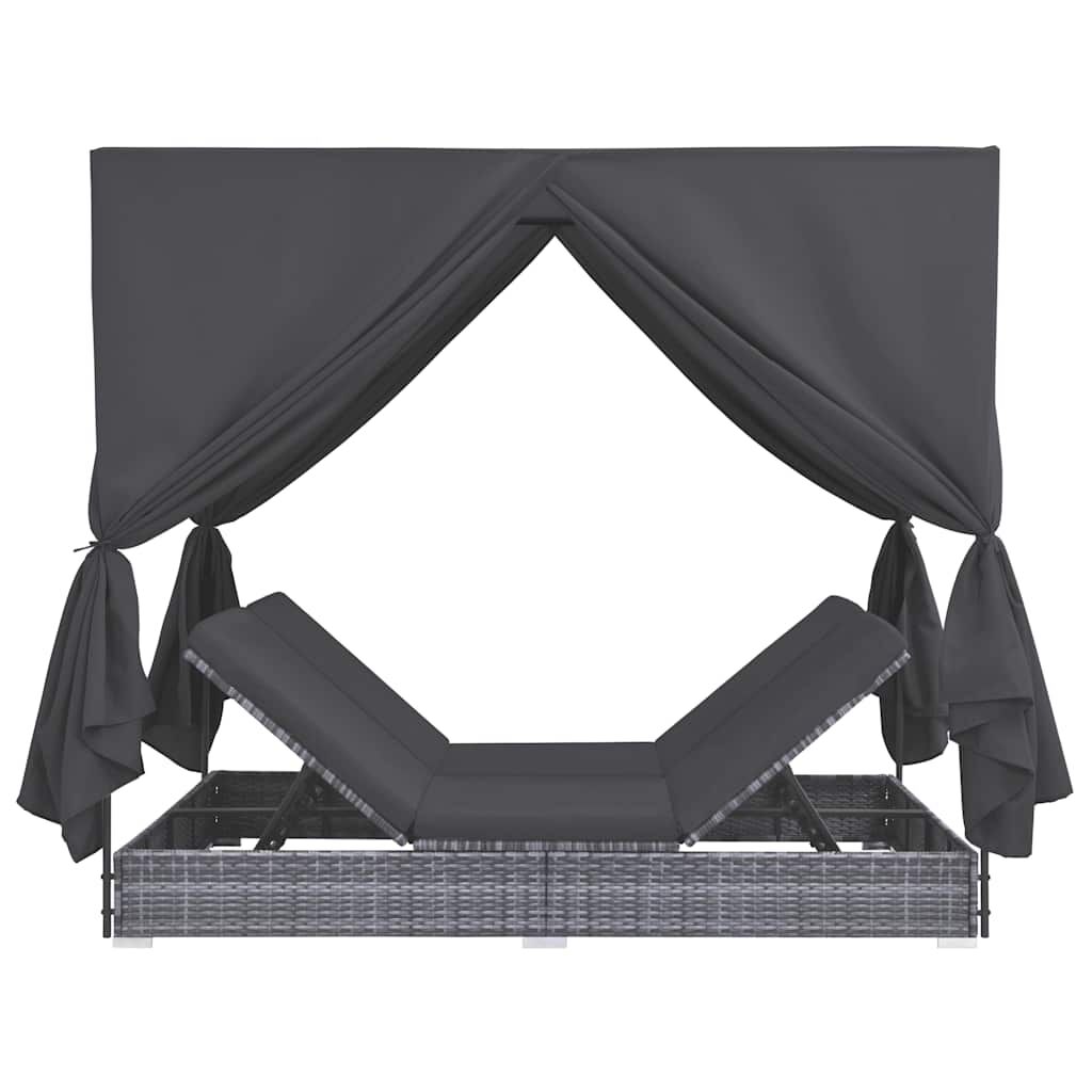 Vidaxl Tumbona Cama Con Cortinas De Ratán Sintético Gris_3