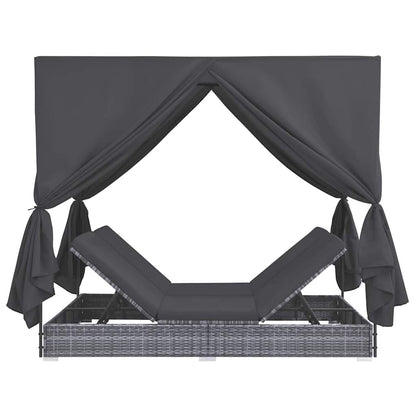 Vidaxl Tumbona Cama Con Cortinas De Ratán Sintético Gris_3
