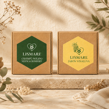 Pack Baño Sostenible Lismare: jabón sólido uva + champú sólido neem &amp; romero_1