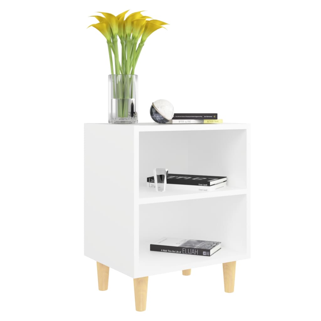 Mesitas De Noche Patas Madera Maciza Blanca 2 Uds 40x30x50 Cm_1