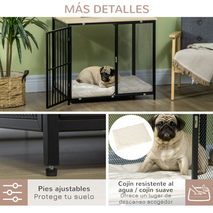 Pawhut Jaula Para Perros De Madera Mesa Auxiliar Puerta De Cerradura 80x55x71 Cm_5