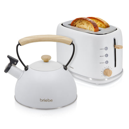 Briebe Nordic Set Tostadora Pan Ranura Ancha 2 Rebanadas + Tetera 2,3l Acero Inox,inducción Libre Bpa,skt1177wht,blanco_0