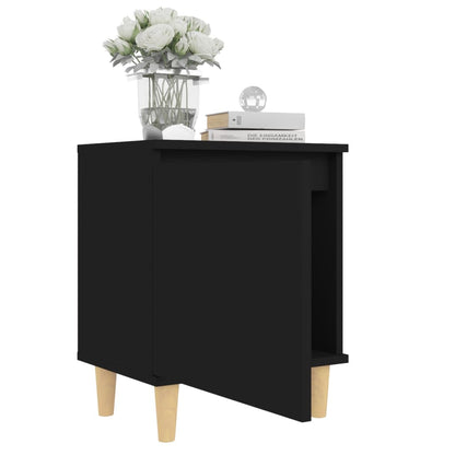 Mesita De Noche Con Patas De Madera Maciza Negra 40x30x50 Cm_2