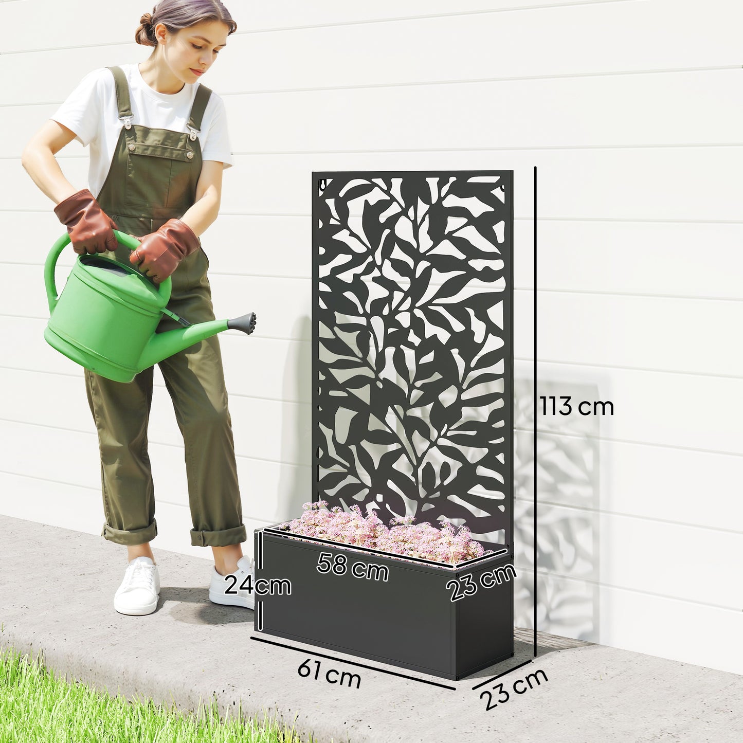 Outsunny Jardinera Exterior Grande De Metal Con Pantalla De Privacidad Negro_2