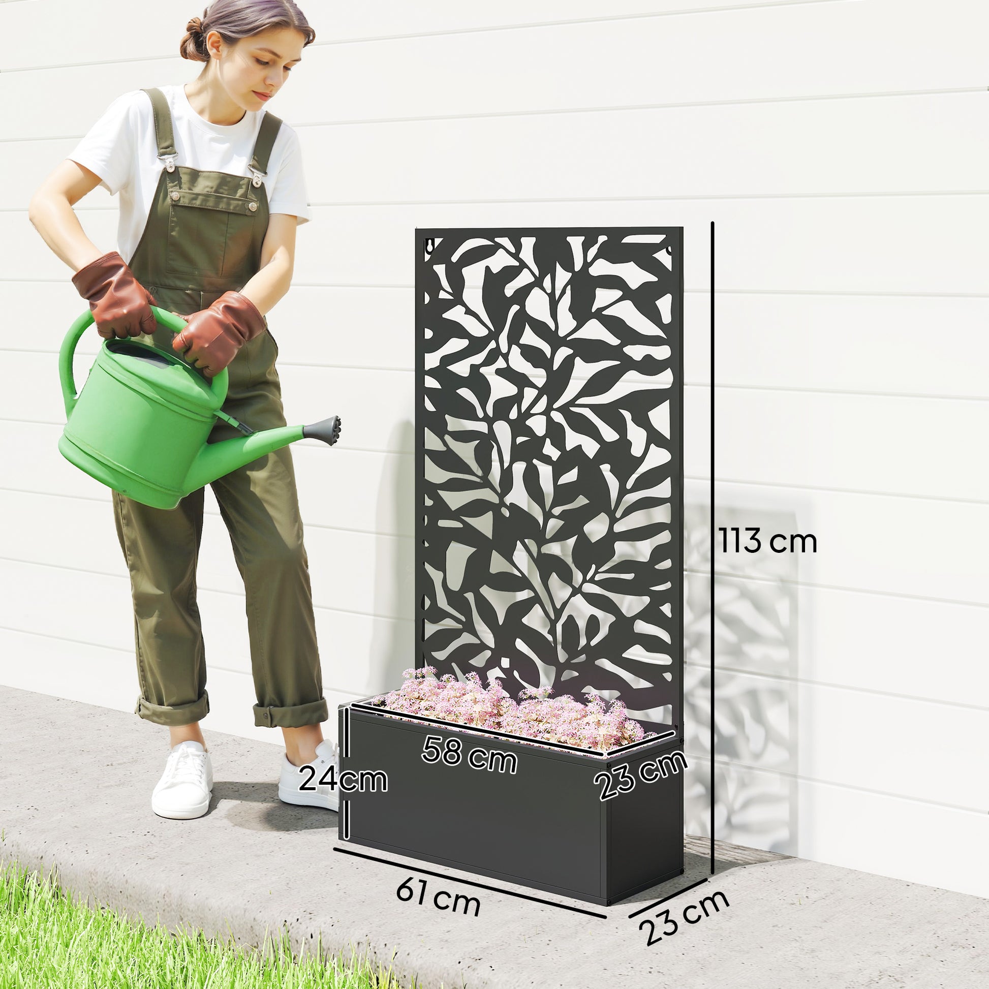 Outsunny Jardinera Exterior Grande De Metal Con Pantalla De Privacidad Negro_2