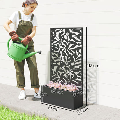 Outsunny Jardinera Exterior Grande De Metal Con Pantalla De Privacidad Negro_2
