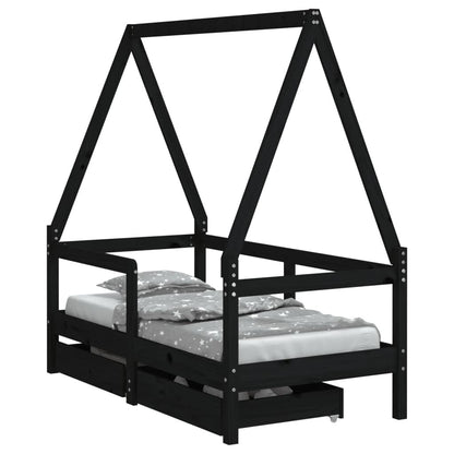 Vidaxl Estructura De Cama Niños Con Cajones Madera Pino Negro 70x140cm_0