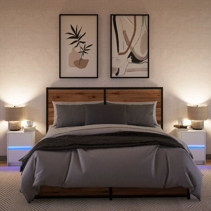 Mesitas De Noche Con Luces Led 2 Uds Madera Ingeniería Blanca_3