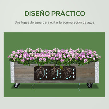 Outsunny Jardinera Exterior Grande Con Ruedas Y Tela No Tejida Gris Claro_5