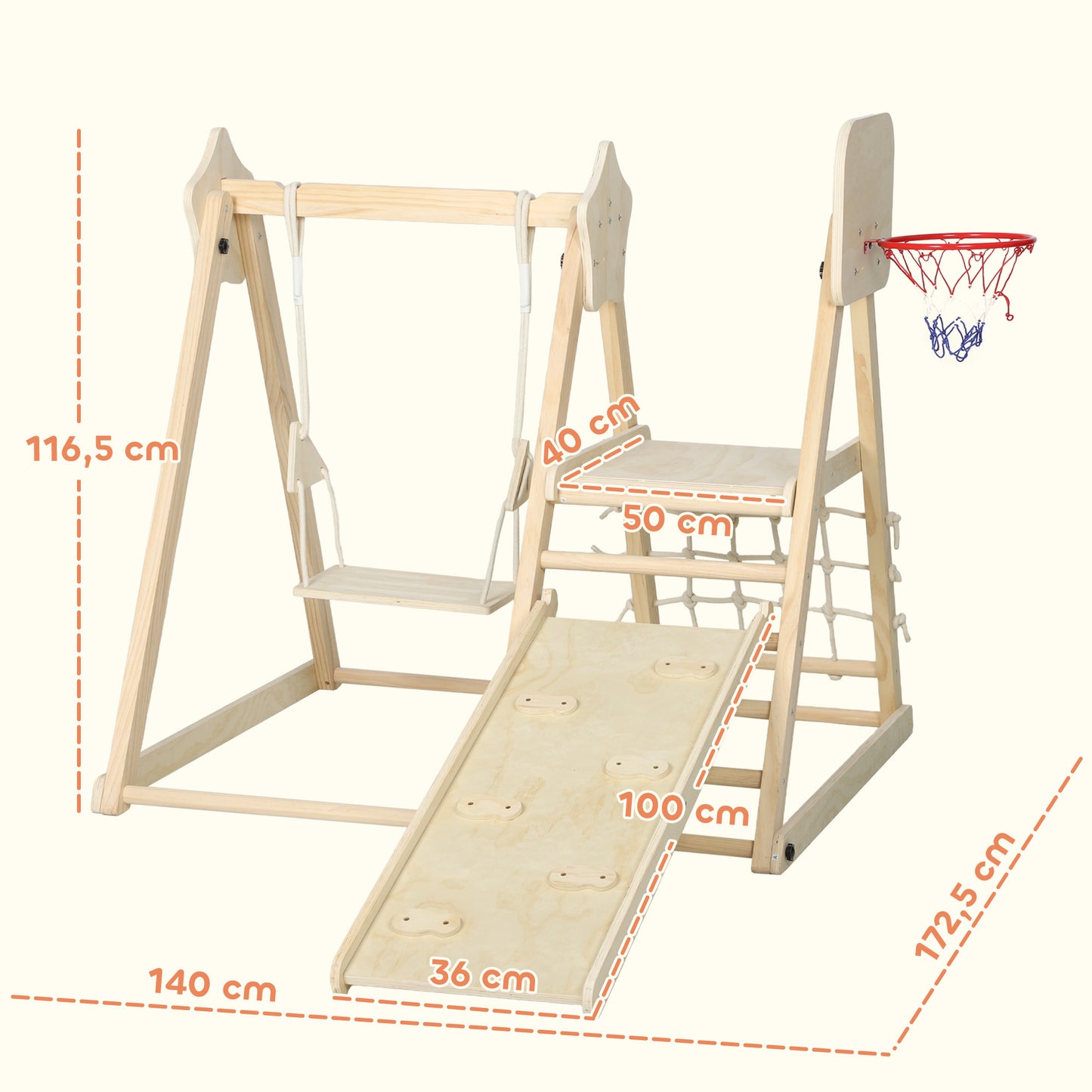 Aiyaplay Tobogán Infantil 5 En 1 Estructura De Escalada De Madera Natural_2