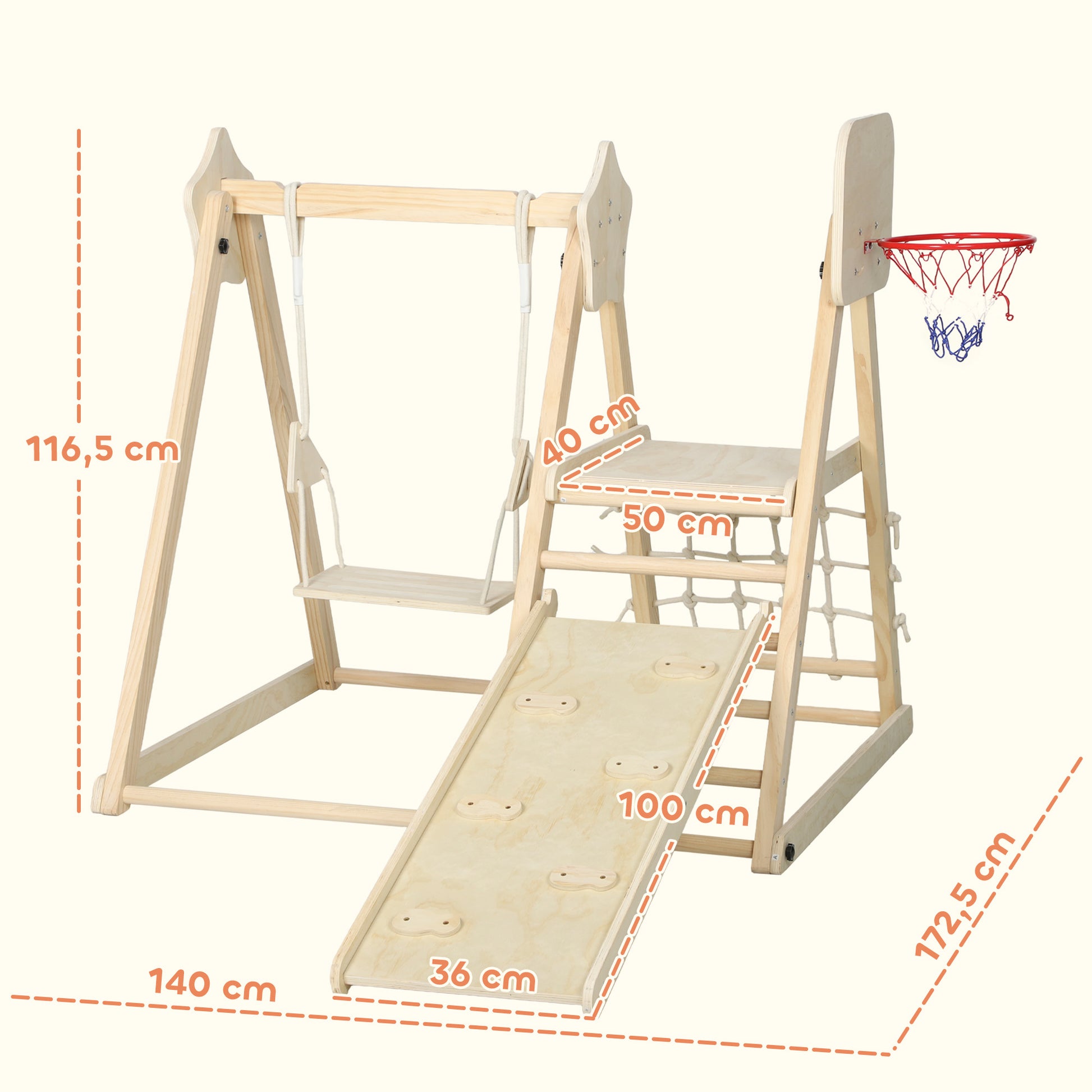 Aiyaplay Tobogán Infantil 5 En 1 Estructura De Escalada De Madera Natural_2