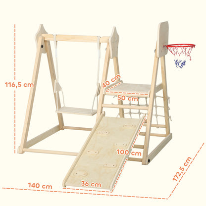 Aiyaplay Tobogán Infantil 5 En 1 Estructura De Escalada De Madera Natural_2