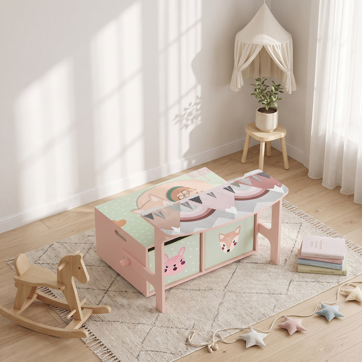 Aiyaplay Banco Infantil Convertible 3 En 1 Juego De Mesa Y Silla Rosa_1