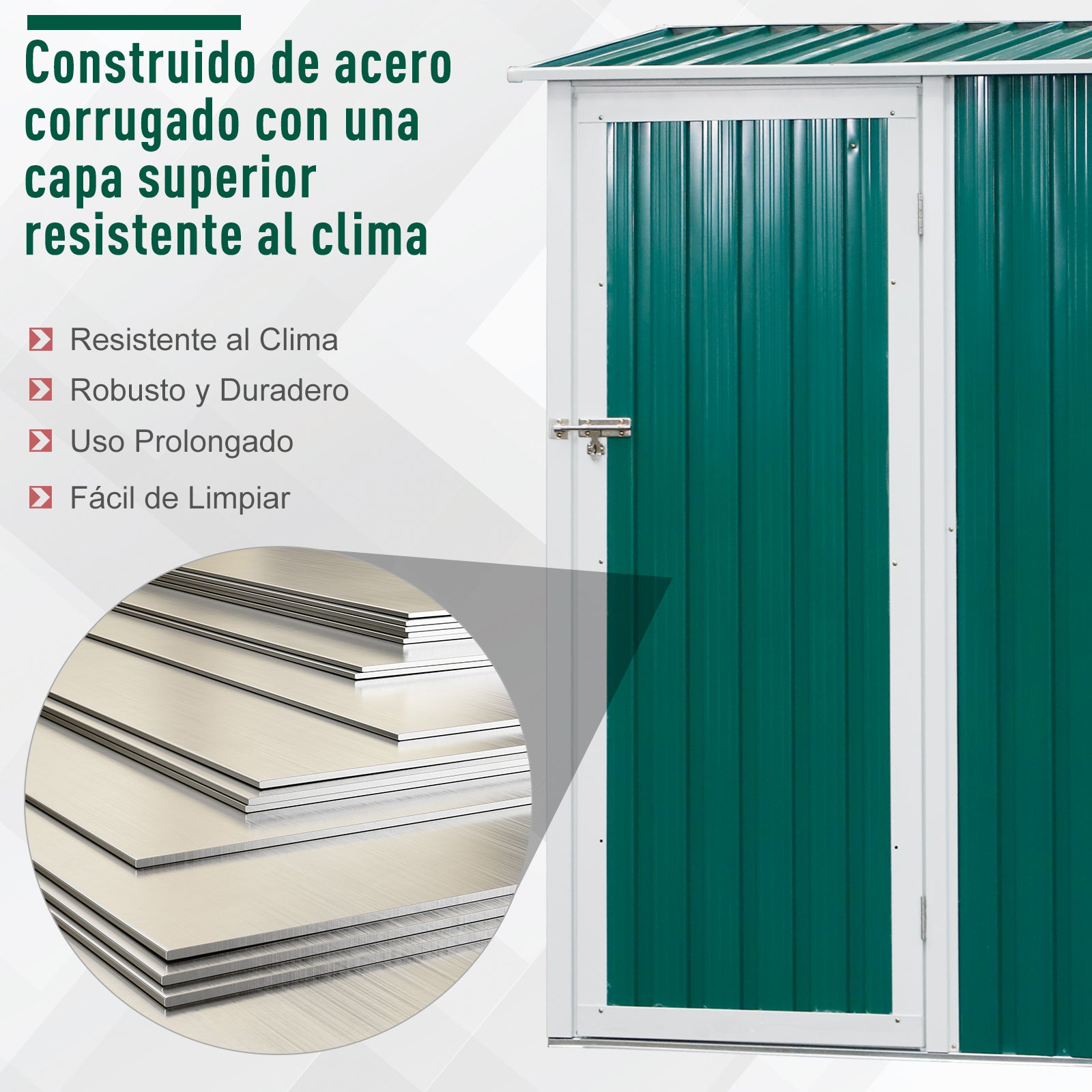 Outsunny Cobertizo De Acero 1,27㎡ 143x89x186cm Con Techo Inclinado Puerta Verde_5