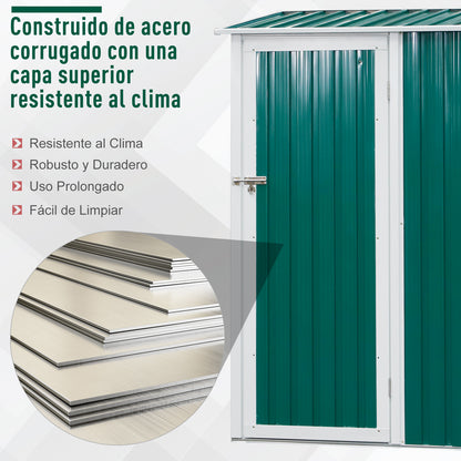 Outsunny Cobertizo De Acero 1,27㎡ 143x89x186cm Con Techo Inclinado Puerta Verde_5