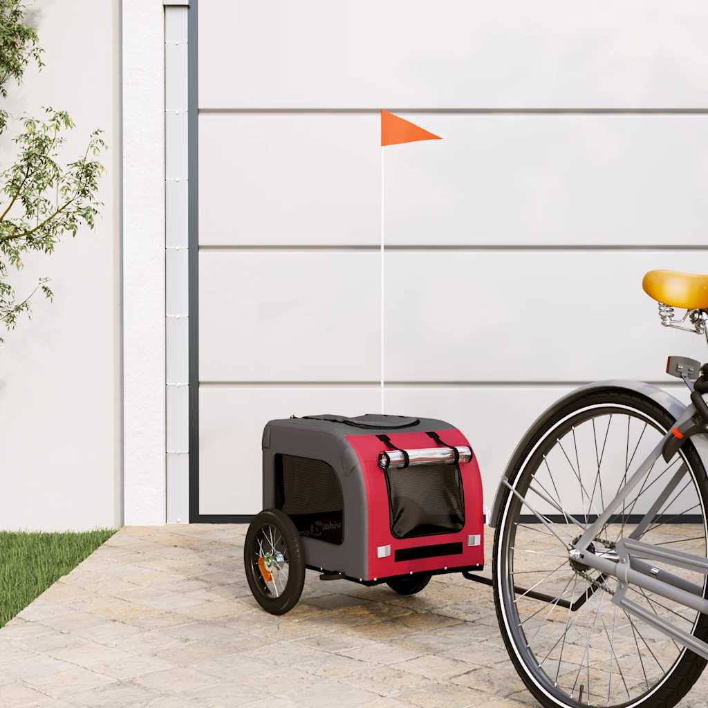 Remolque De Bicicleta Mascotas Hierro Tela Oxford Rojo Gris_1