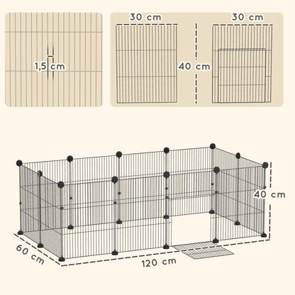 Pawhut Valla Metálica Para Mascotas 12 Paneles Alfombra Impermeable 120x60x40 Cm_2