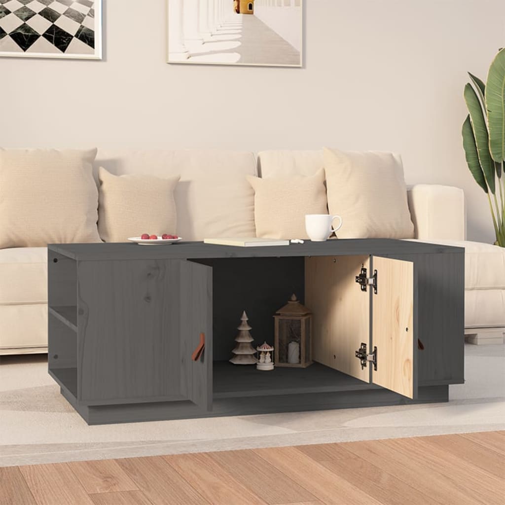 Mesa De Centro De Madera Maciza De Pino Gris 100x50x41 Cm_1