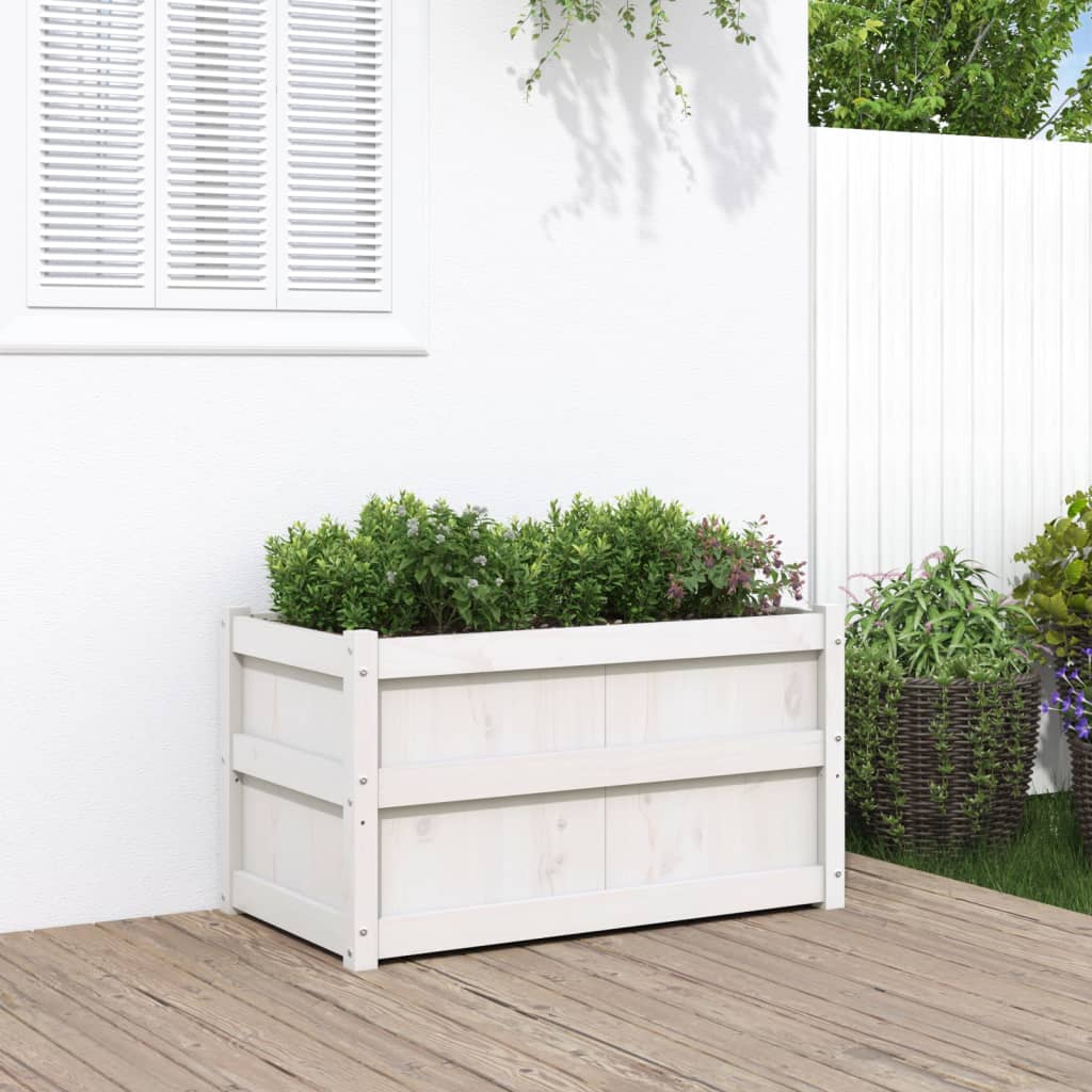 Jardinera De Madera Maciza De Pino Blanca 90x50x50 Cm_1