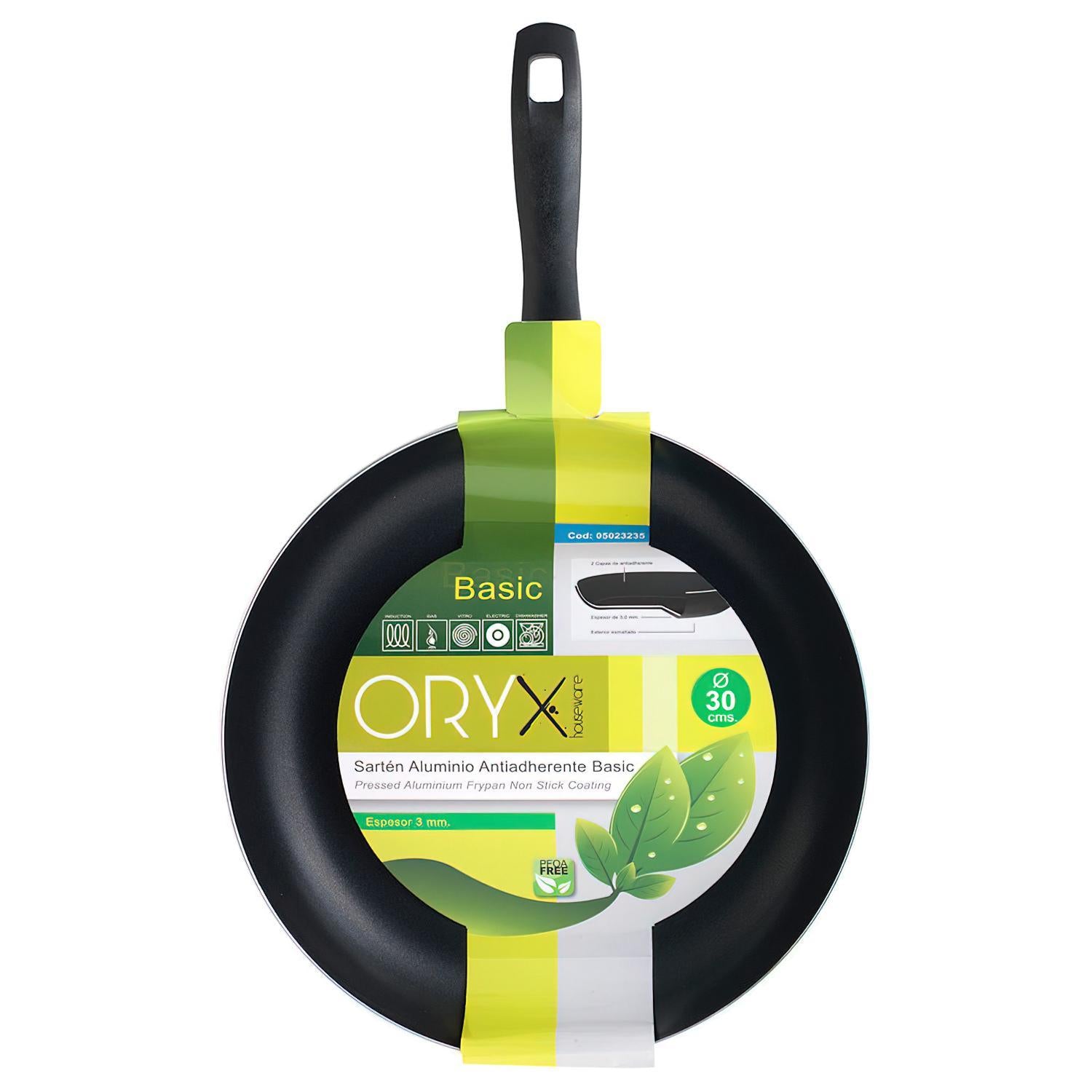 Oryx Sartén Aluminio Antiadherente Basic, Alta Resistencia, Apta Inducción, Libre Pfoa, Diámetro 30 Cm, Espesor 3 Mm.