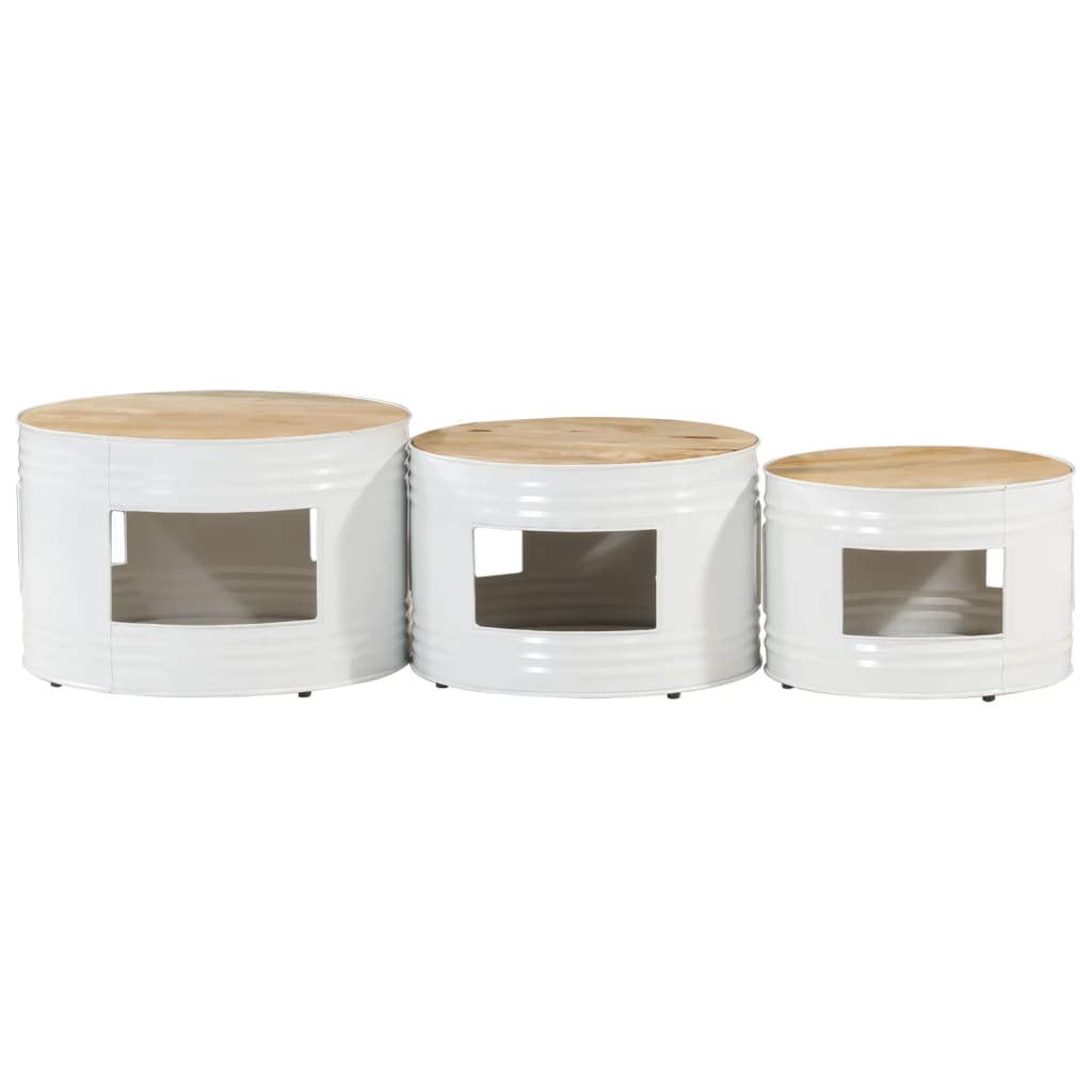 Mesas Altas De Bar Forma Tambor 3uds Madera Maciza Mango Rugosa_4