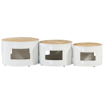 Mesas Altas De Bar Forma Tambor 3uds Madera Maciza Mango Rugosa_4