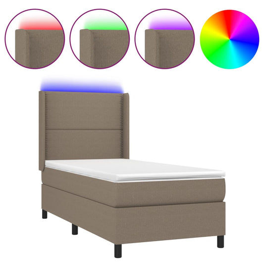 Cama Box Spring Colchón Y Luces Led Tela Gris Taupe 100x200 Cm / Vetonek_0