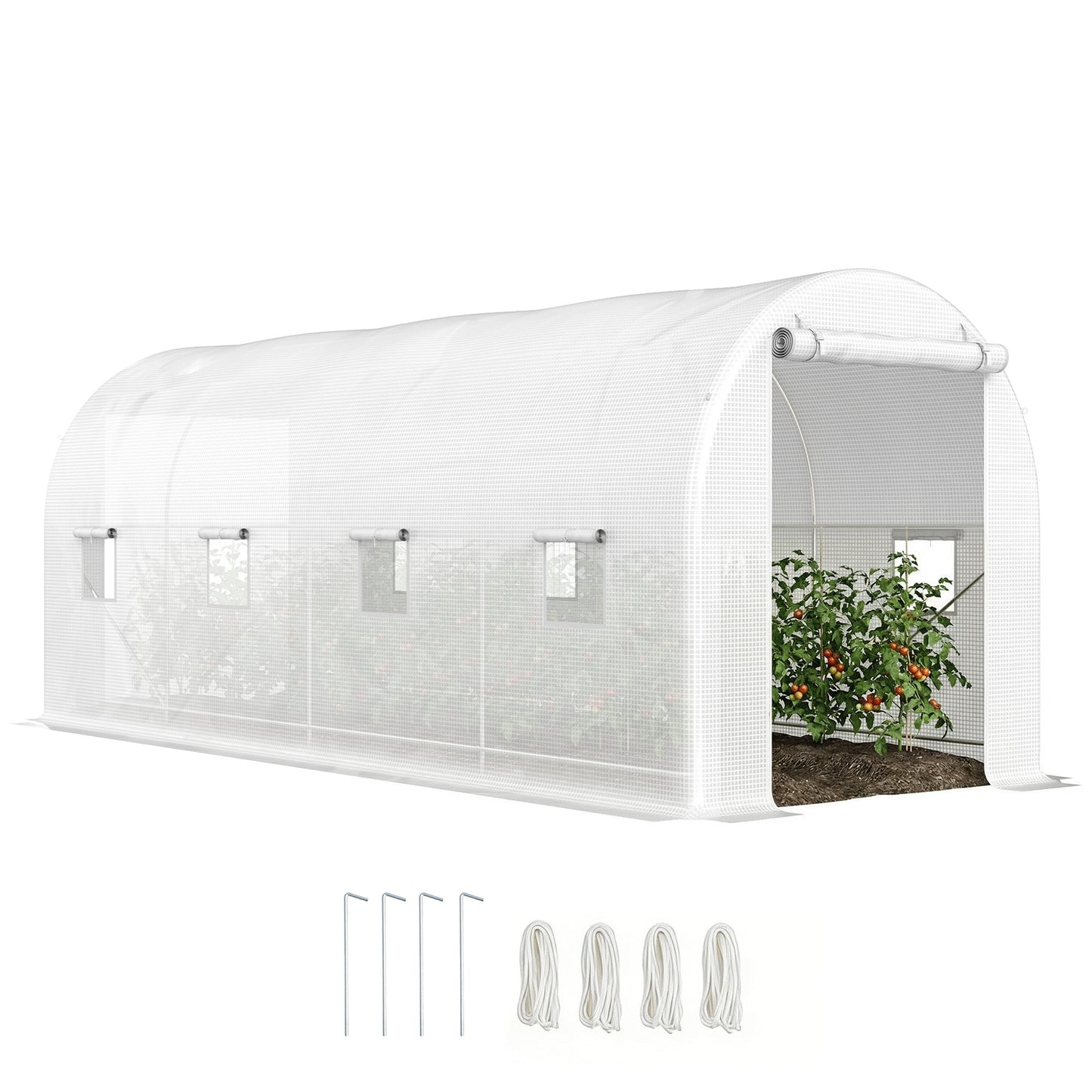 Outsunny Invernadero De Túnel 500x200x205 Cm Con Puerta Enrollable Y 8 Ventanas_0
