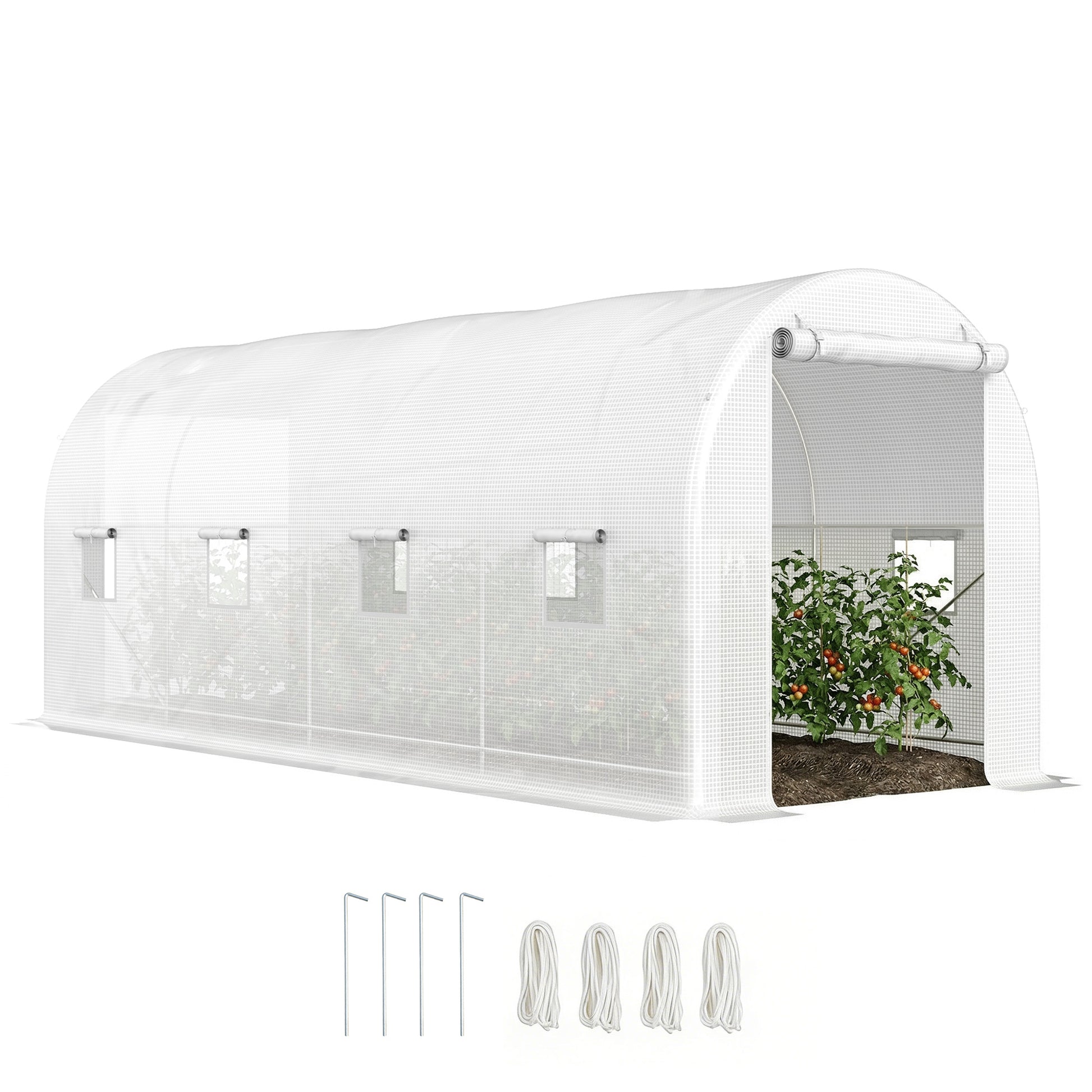 Outsunny Invernadero De Túnel 500x200x205 Cm Con Puerta Enrollable Y 8 Ventanas_0