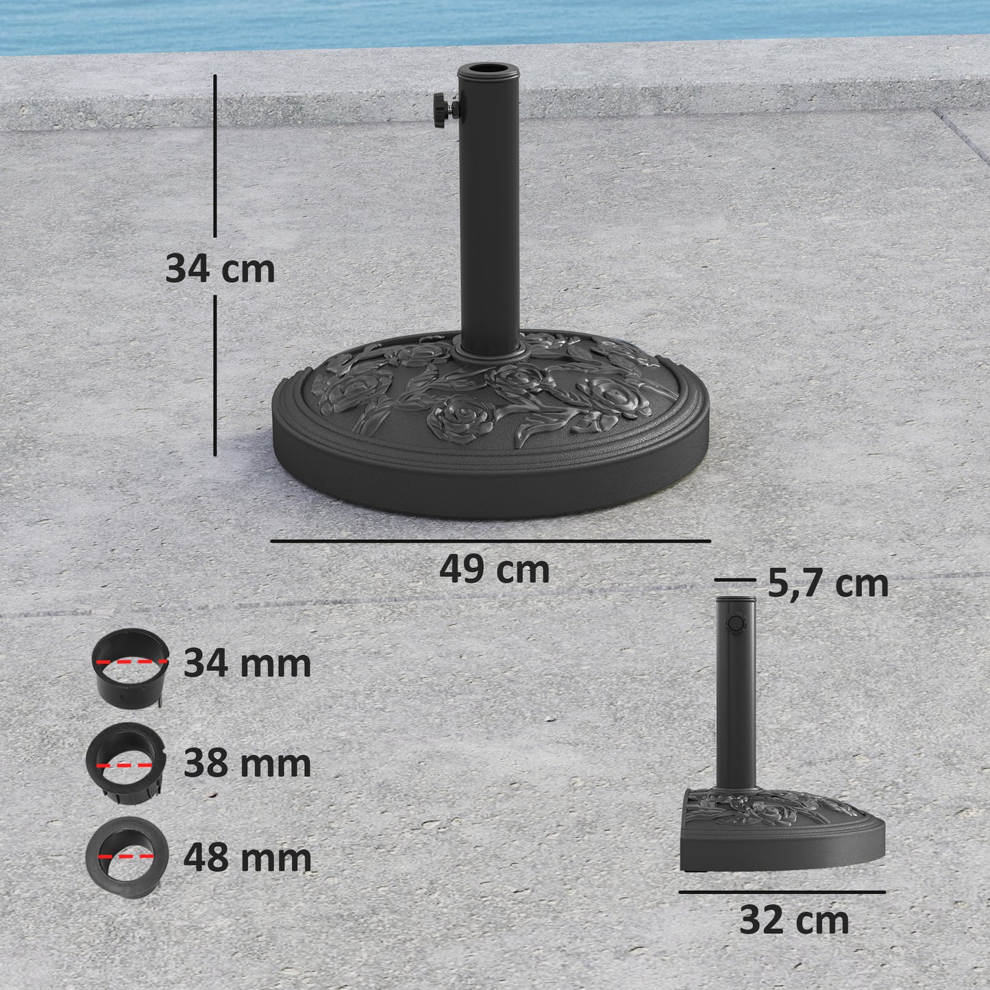Outsunny Base Para Sombrilla Semicircular Relleno De Cemento Peso 12 Kg Negro_2
