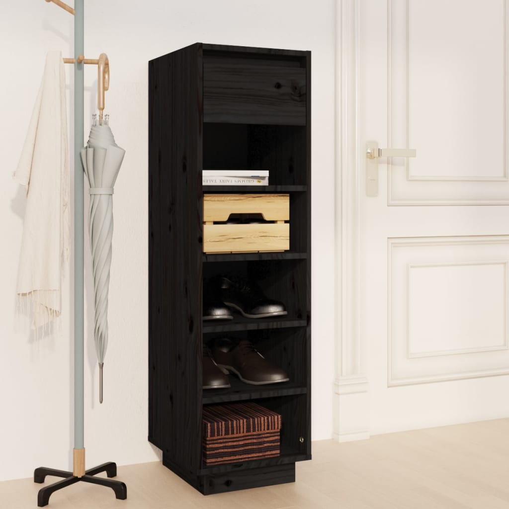 Mueble Zapatero De Madera Maciza De Pino Negro 30x34x105 Cm / Vetonek_1