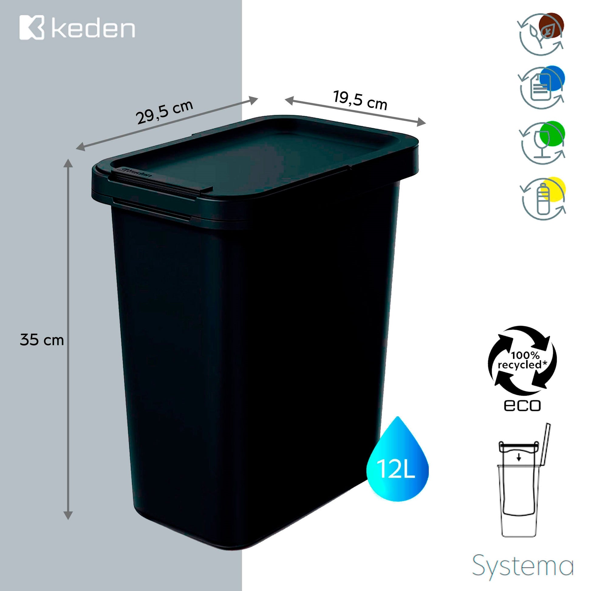 Sistema De Reciclaje De 12l En Color Negro Keden_1