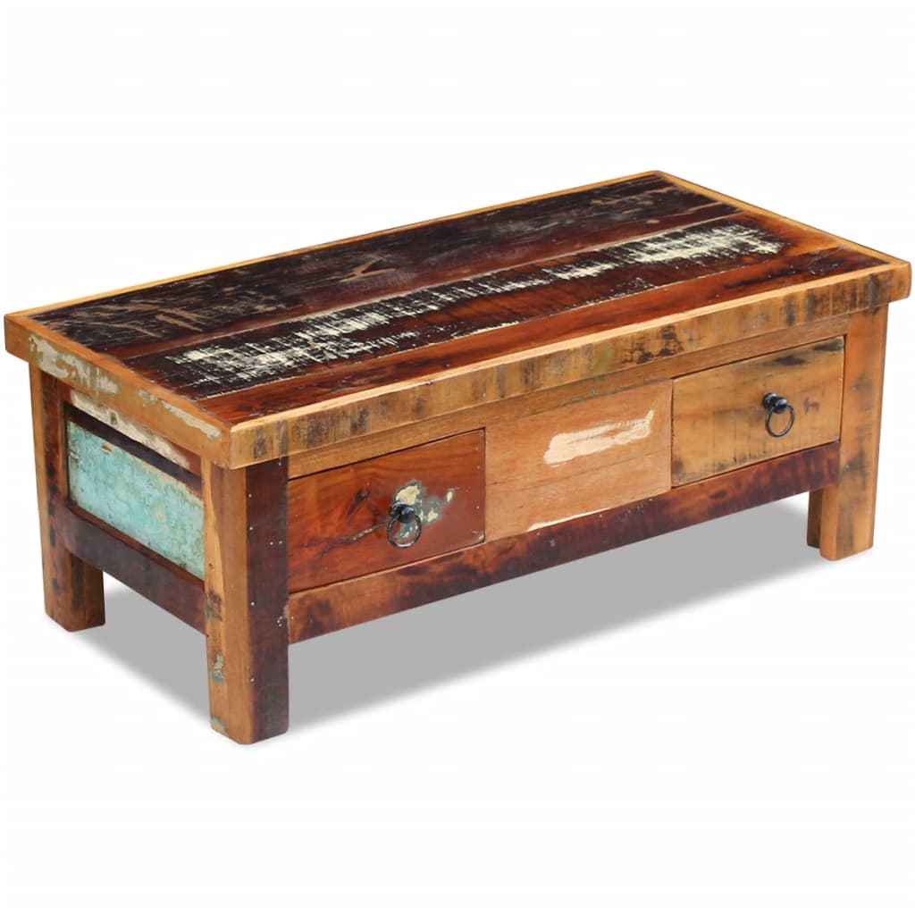 Mesa De Centro Con Cajones Madera Maciza Reciclada 90x45x35 Cm_1