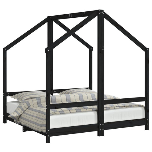 Vidaxl Estructura De Cama De Niños Madera De Pino Negro 2x(70x140) Cm_0