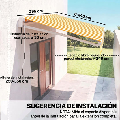 Outsunny Toldo Manual Retráctil Plegable Con Manivela Exterior 295x245cm Naranja_2