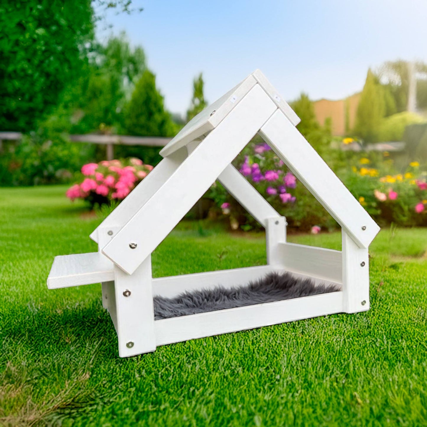 Well Home Caseta Para Perros De Interior, Estructura De Madera Con Soporte Para Cuencos Color Blanco