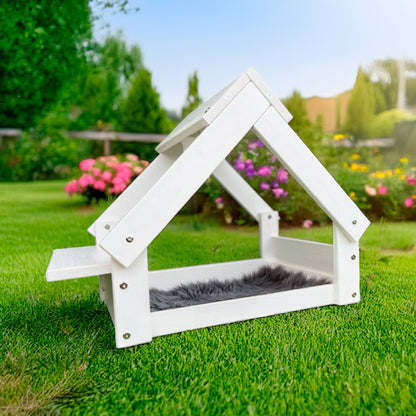 Well Home Caseta Para Perros De Interior, Estructura De Madera Con Soporte Para Cuencos Color Blanco