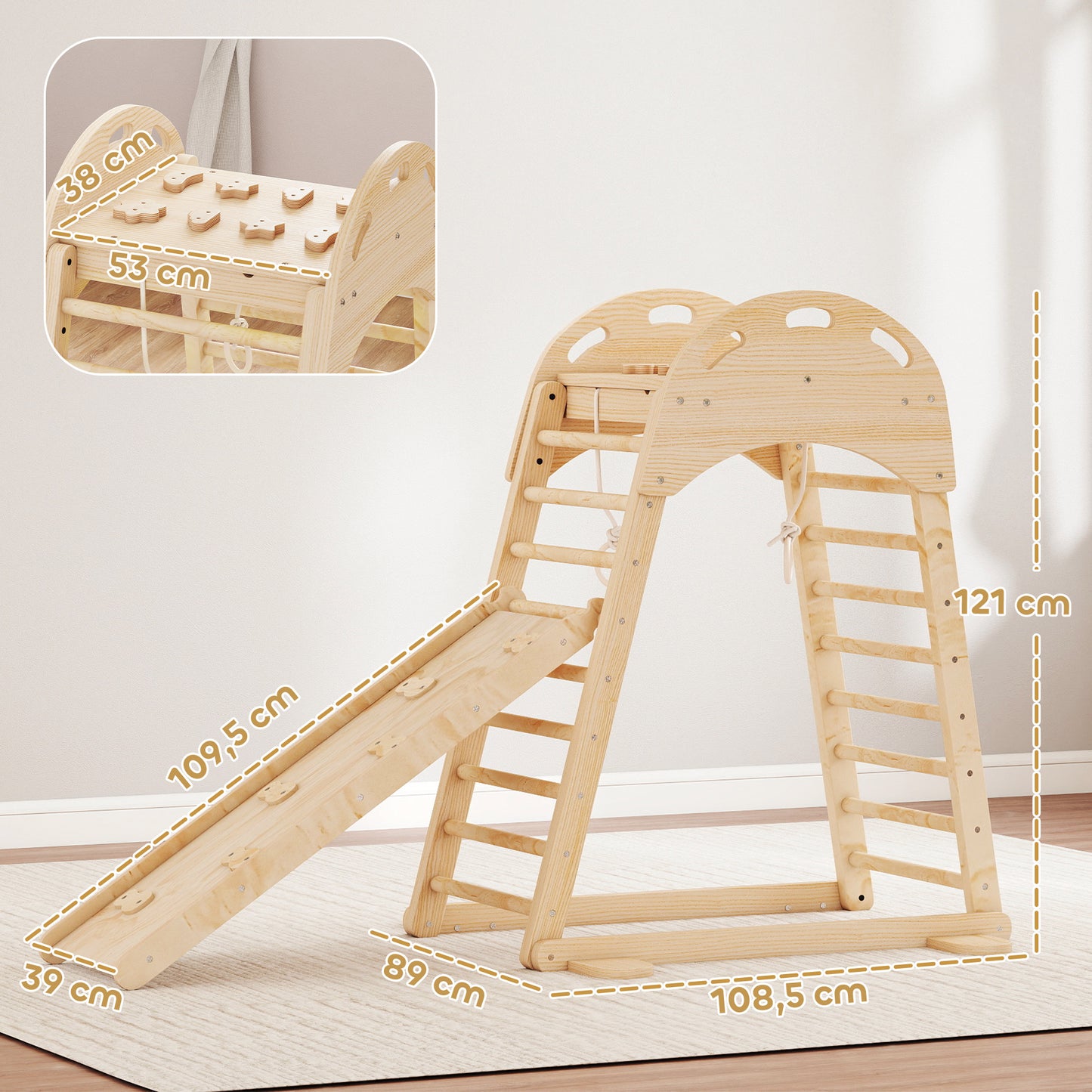 Aiyaplay 6 En 1 Triángulo De Escalada Montessori Con Plataforma Madera Natural_2