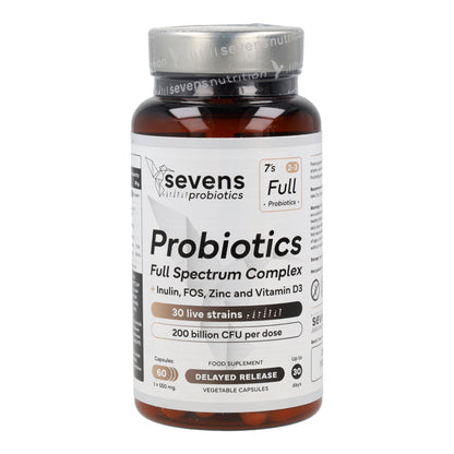 Probiótico Full Spectrum Complex con Inulina FOS Zinc y Vitamina D3 Sevens Nutrition 60 cápsulas