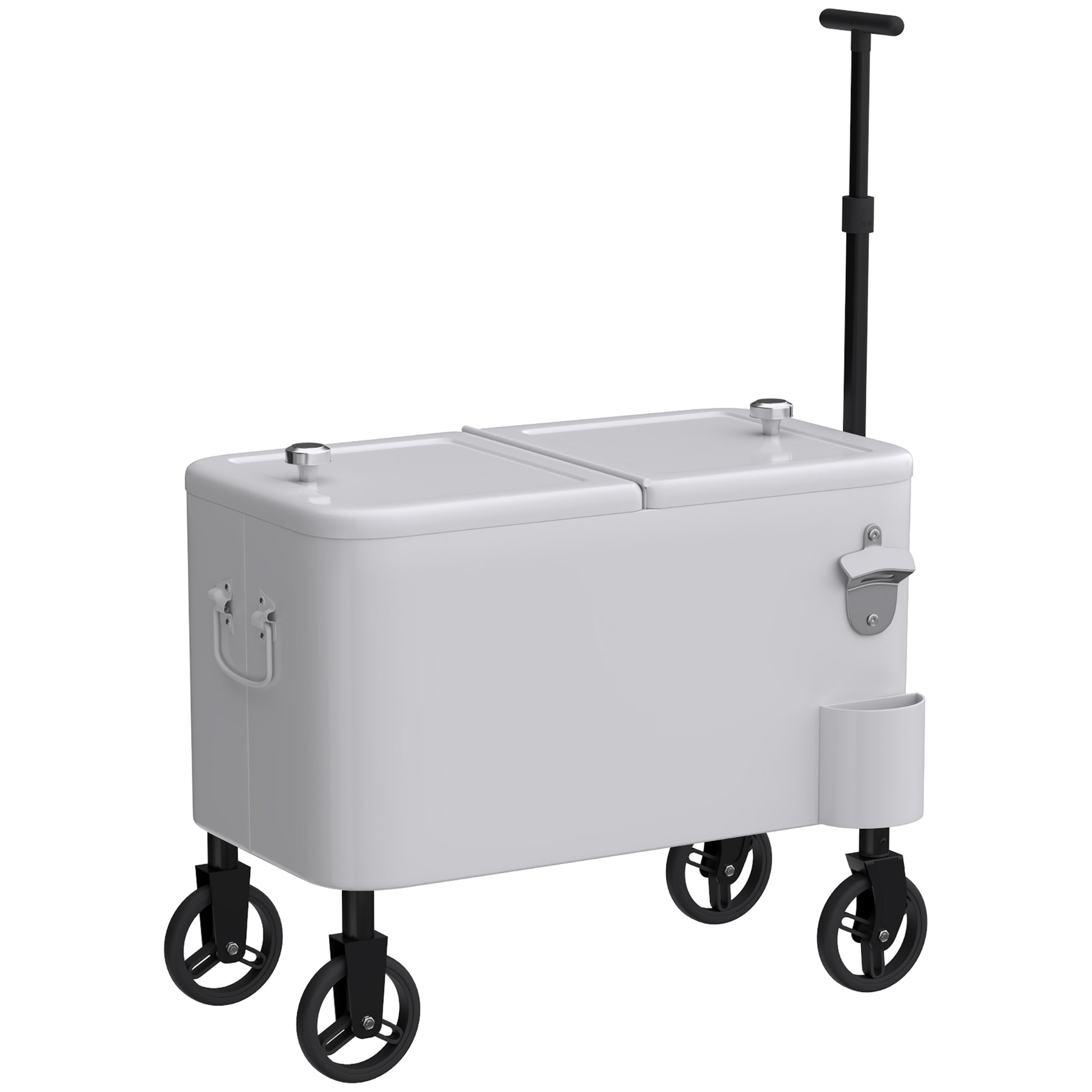 Outsunny Carrito Nevera De 56l Con Ruedas Mango Ajustable Abrebotellas Blanco_4