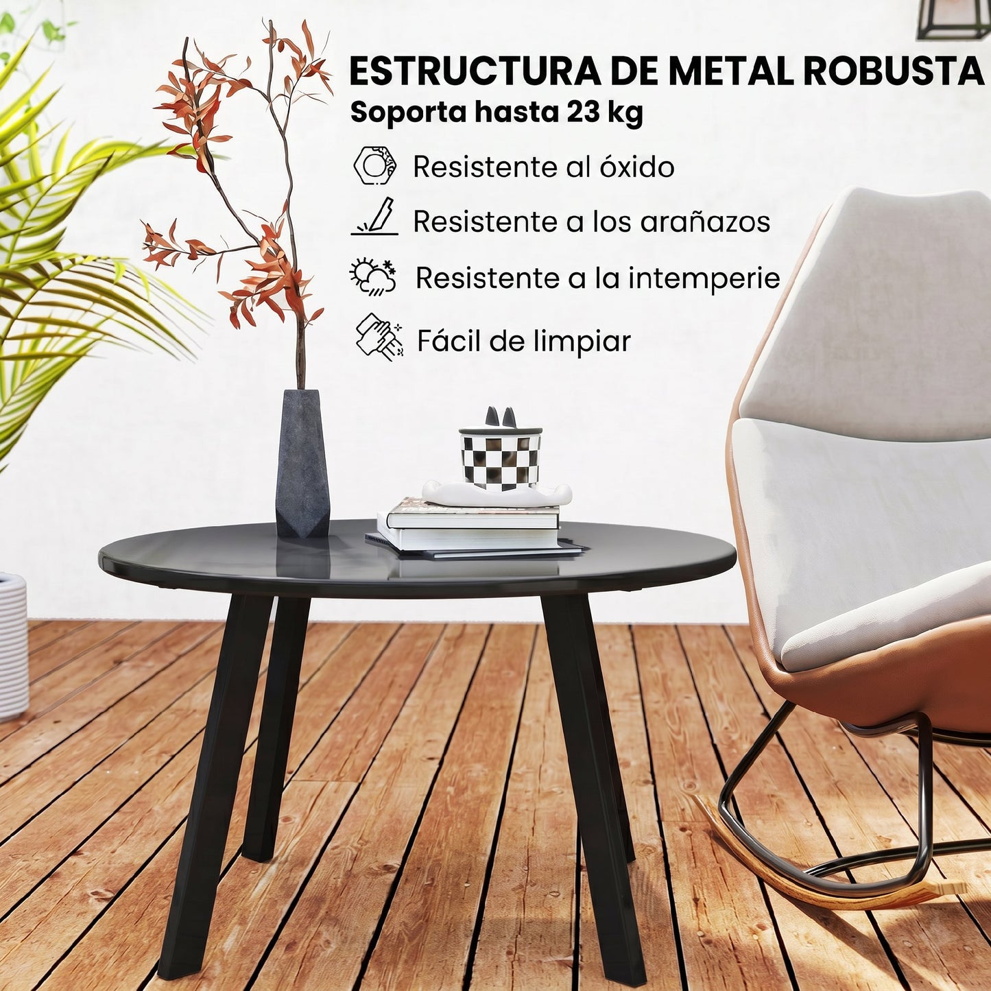 Outsunny Mesa De Centro Redonda De Metal Con Bordes Redondeados Ø70x42 Cm Gris_4