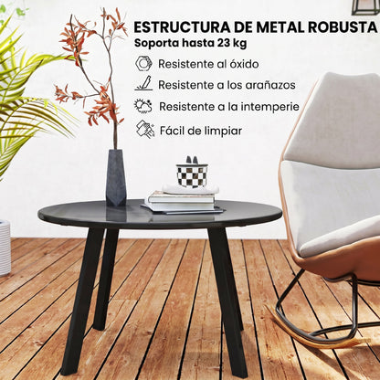 Outsunny Mesa De Centro Redonda De Metal Con Bordes Redondeados Ø70x42 Cm Gris_4
