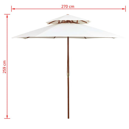 Vidaxl Sombrilla De Dos Niveles Palo De Madera Blanco Crema 270x270 Cm_2
