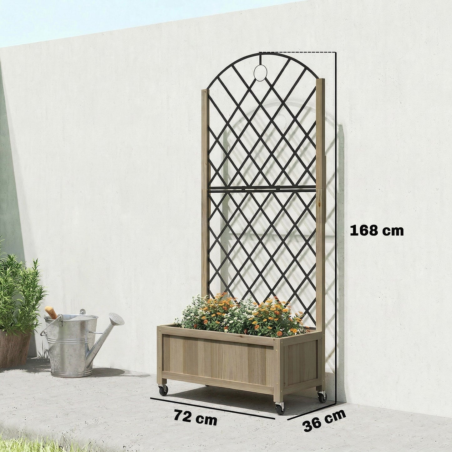 Outsunny Jardinera De Madera Con Enrejado Metálico Y Ruedas Carbonizado_2