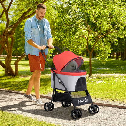 Pawhut Carrito Para Perros Plegable 3 En 1 Con Vagón Desmontable Rojo_1